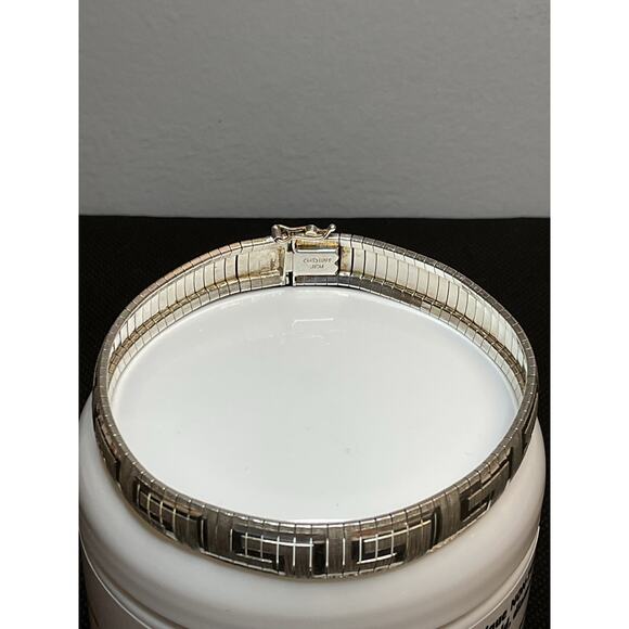 Stunning Sterling Silver with Greek Key Design Flexible Bangle Bracelet - Picture 3 of 3